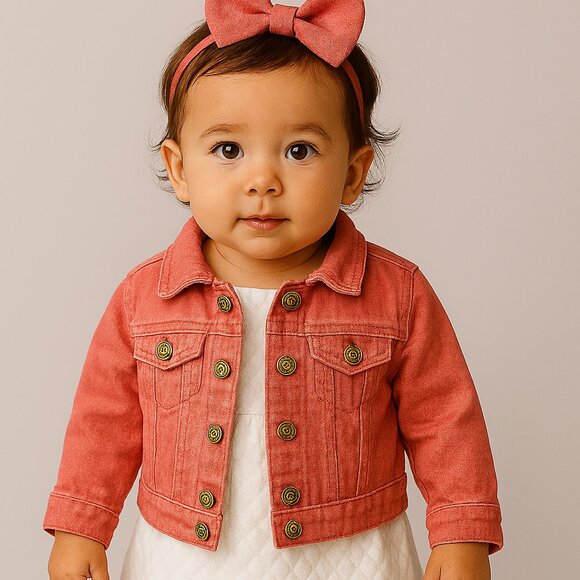Vince Camuto Jacket Girls 18 Month Pink Denim Button Up Flap Pockets Long Sleeve - Picture 1 of 5